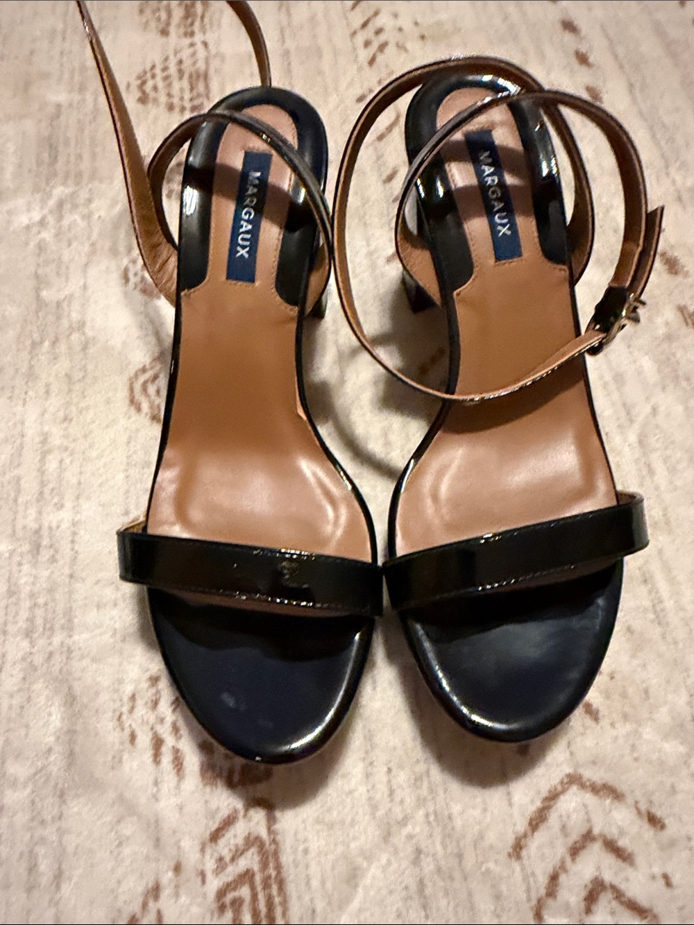 Margaux Black Patent Leather Open-Toe Ankle-Strap Heels